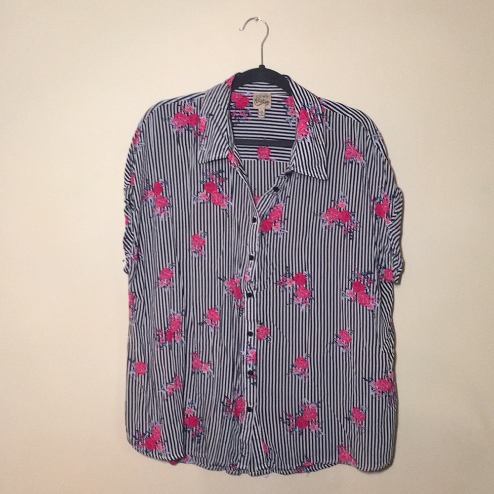 2X Como Vintage striped floral button down top